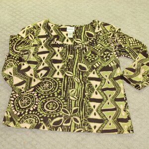 Chico's Size 1 / Women's M Green Patterned Beaded Knit Top